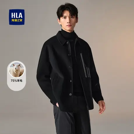 HLA/海澜之家含羊毛大衣秋冬保暖有型商务绅士双面呢外套男图片