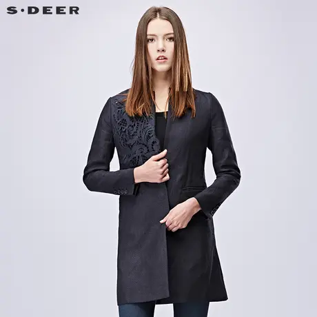 sdeer圣迪奥女装2018秋装肌理质感镂空长款亚麻风衣外套S17181803图片