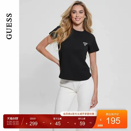 GUESS女士经典三角logo正肩圆领短袖T恤-V4BI19J1314图片