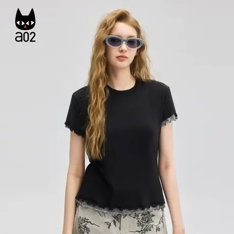 a02兰精天丝修身圆领短袖T恤女2025新款夏季薄款绵羊毛设计感上衣图片