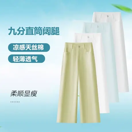 莱赛尔天丝棉九分阔腿裤女2025夏季薄款时尚百搭垂坠感窄版直筒裤商品大图