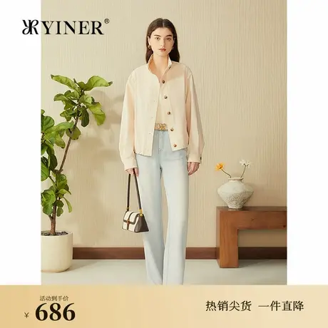 YINER音儿专选2025春季新款一手长抽绳收腰廓形立领短外套图片
