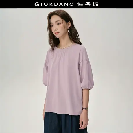 设计师款佐丹奴宽松T恤女新款纯棉打揽圆领插肩中袖t恤女18325213图片