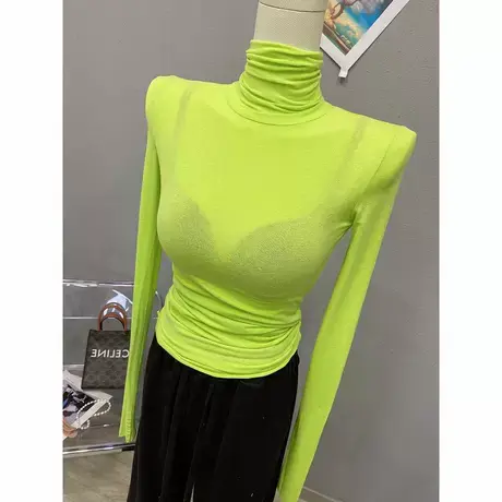 纯色百搭洋气打底衫女堆堆长袖高领薄款T恤紧身纯欲性感内搭上衣图片