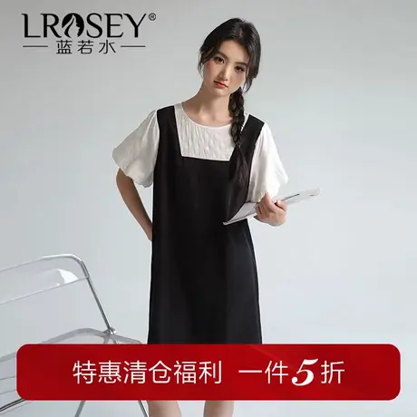 蓝若水大码女装假两件蝴蝶结背带裙胖mm夏季新品韩版宽松连衣裙图片