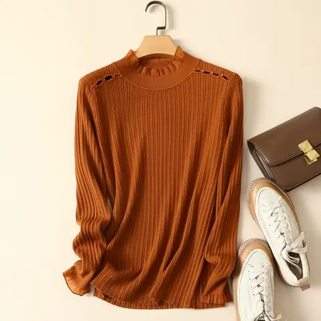 清仓！秋冬新款蕾丝拼接半高领女士内搭针织显瘦洋气打底衫毛衣女商品大图