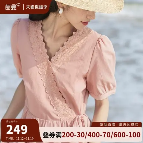 茵曼旗舰店法式高级感连衣裙女2023夏季新款气质显瘦泡泡袖中长裙图片