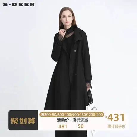 sdeer圣迪奥高领连帽拼接毛呢大衣女冬中长款外套女S20481832🏠商品大图