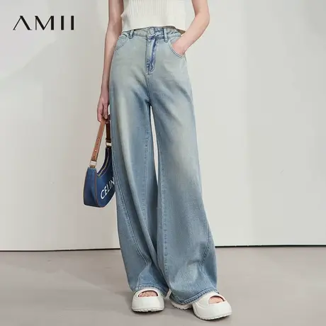 AMII【复古风】2025秋季复古扎染渐变色宽松直筒阔腿长裤牛仔裤女商品大图