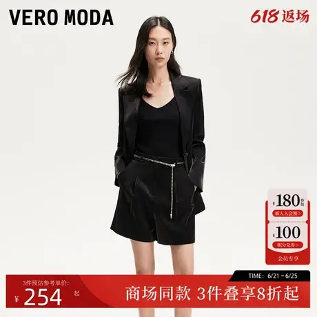Vero Moda短裤2025春季新款光泽感面料带腰链短裤通勤325115003商品大图