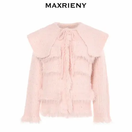 【奥莱】MAXRIENY复古披肩针织开衫女冬季花呢外套厚图片