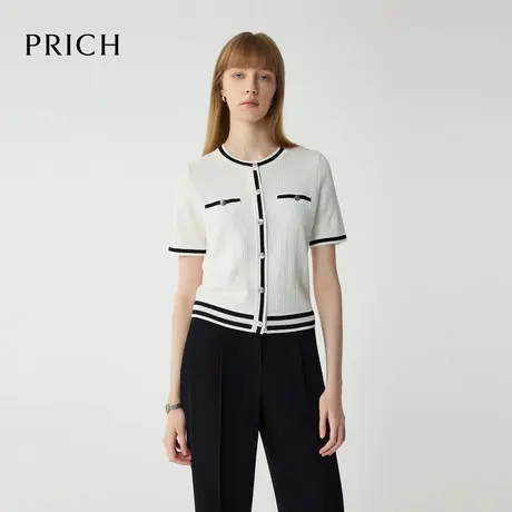 【超能小太阳】PRICH时尚黑白撞色小香风开衫2025夏新款气质上衣商品大图