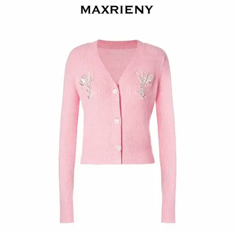 【奥莱】MAXRIENY刺绣粉黛毛衫春款开衫针织上衣商品大图