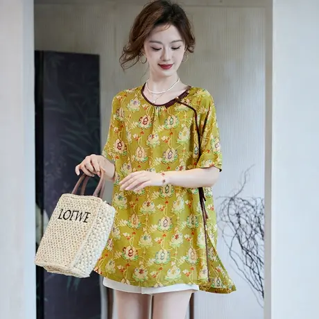 宝诗黎【新品价258元】中长款系带印花衬衫AXE1021商品大图