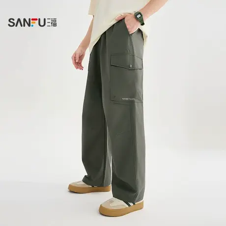三福2025秋季男士工装休闲裤 美式橡筋腰头宽松直筒裤子506141图片
