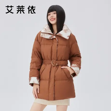 艾莱依国风纹样羽绒服女装新款时尚个性立领收腰冬季短款翻领外套图片