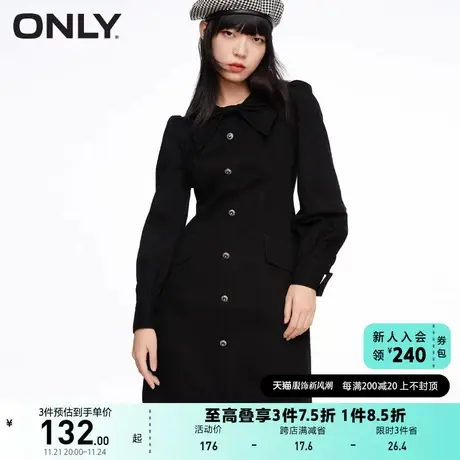 ONLY奥莱夏季蝴蝶结领收腰显瘦长袖牛仔连衣裙女商品大图