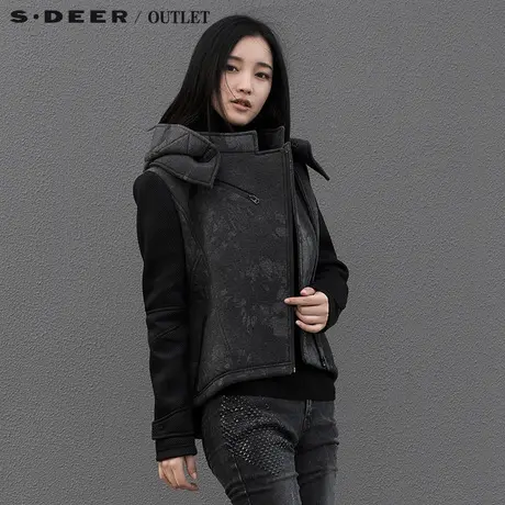 sdeer圣迪奥女2017秋装抽象风格撞色拼接印花连帽外套S15382292图片