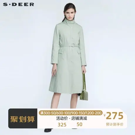 sdeer圣迪奥女装时尚立领收腰拼接A字长款风衣S21181809图片