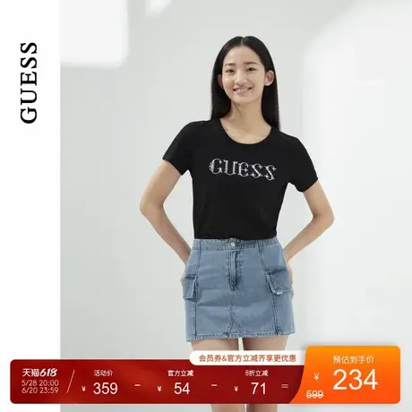 GUESS女士镶钻简约纯色经典logo短袖T恤-YO2K2431图片