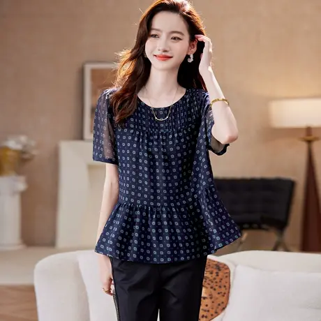 宝诗黎【新品价178元】圆领印花短袖衬衫JT1170商品大图