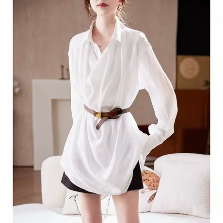 宝诗黎OL气质宽松纯白衬衫2025春季韩系气质通勤简约休闲衬衣女图片