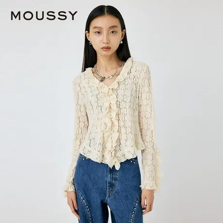 MOUSSY 夏季新品法式浪漫荷叶边蕾丝长袖衬衫女010HAH80-6131图片