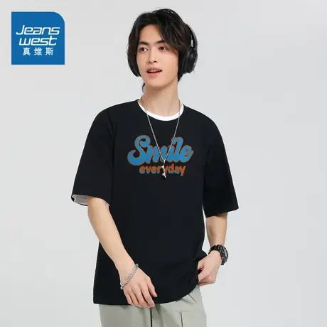 DS真维斯2023年夏季新款圆领短袖T恤男女同款青春潮流宽松体恤衫商品大图