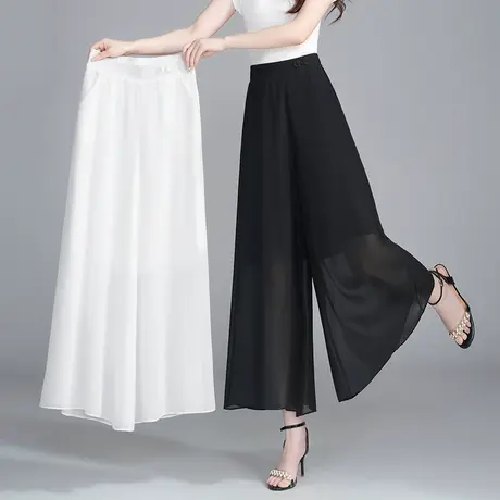 雪纺阔腿裤女夏季2025新款高腰宽松垂感休闲裤九分裙裤薄款大脚裤商品大图