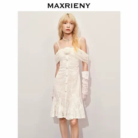 【奥莱】MAXRIENY精致浪漫一字肩鱼尾蕾丝连衣裙图片
