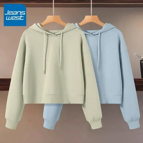 KV真维斯绿色连帽卫衣女2025新款春秋季休闲宽松百搭小个子上衣女商品大图