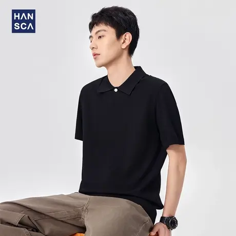 hansca 纯色翻领凉感短袖POLO衫男2025夏季高级感宽松休闲半袖T恤商品大图