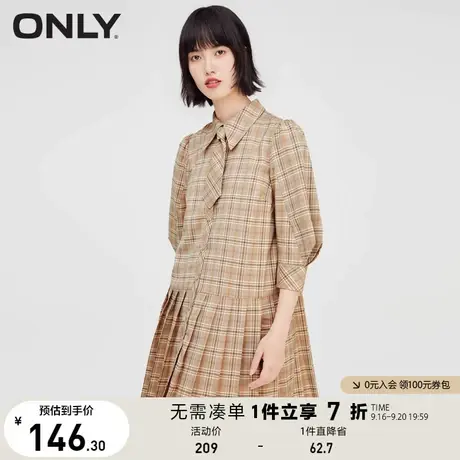 ONLY奥莱夏季学院风仿珍珠装饰格纹百褶连衣裙女图片