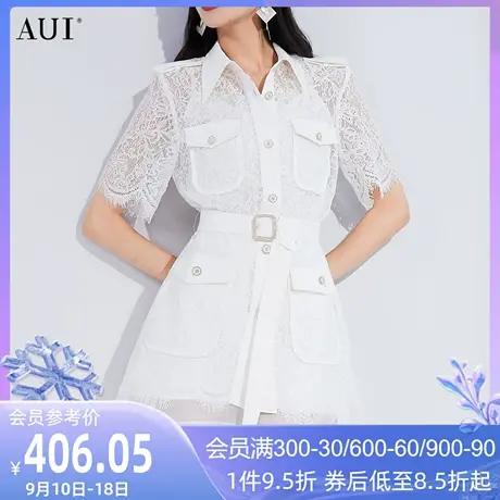 AUI白色设计感衬衫连衣裙女2023夏季新款工装名媛气质小众蕾丝裙图片