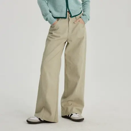 omont蛋挞家 复古水洗做旧牛仔裤高腰宽松阔腿裤子商品大图