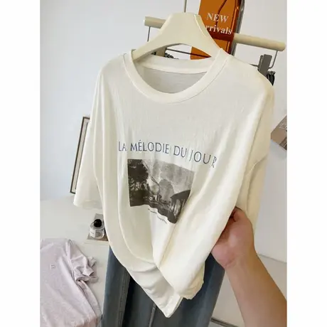 中长款面膜t~米白色凉爽透气天丝防晒t恤女短袖夏季半袖空调罩衫商品大图