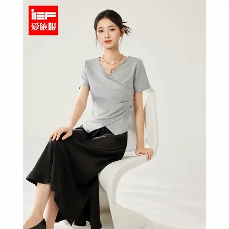 IEF/爱依服上衣2025夏季新款法式性感小女人气质V领修身百搭T恤图片