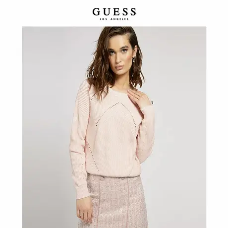 GUESS女士纯色镂空圆领套头针织衫-W1YR83Z2BB0商品大图