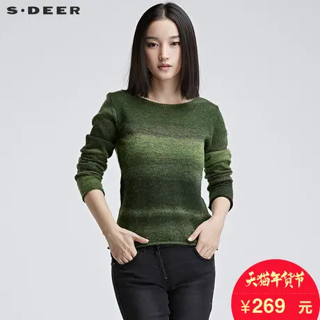 sdeer圣迪奥女2018冬装绿意晕染套头圆领毛衣针织衫毛衫S16483549图片