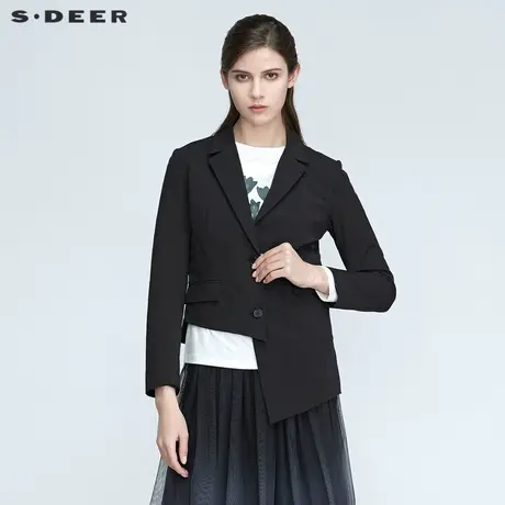 sdeer圣迪奥春秋装不规则西装网纱裙两件套外套S21181815图片