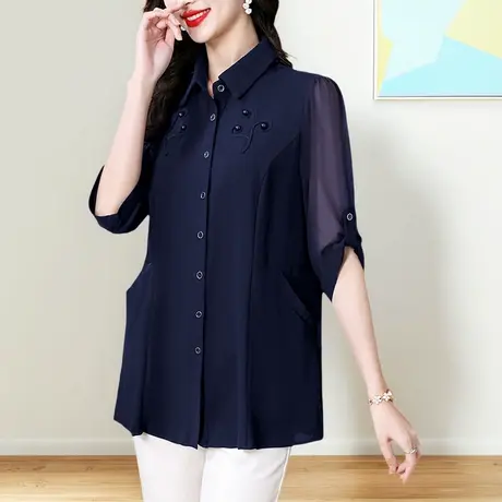 中长款气质女士衬衫2025新款轻奢高级感衬衫大码胖MM宽松显瘦小衫图片