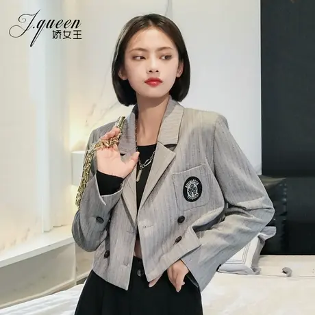 灰色西装外套女短款秋季新款韩版宽松英伦风网红chic休闲小西服潮图片