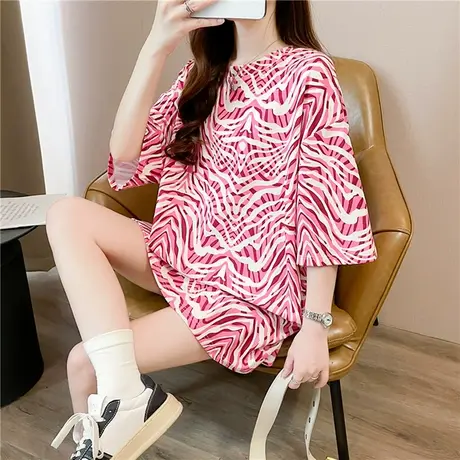 短袖t恤女中长款宽松卡通港味复古chic上衣情侣夏季女装2024新款图片