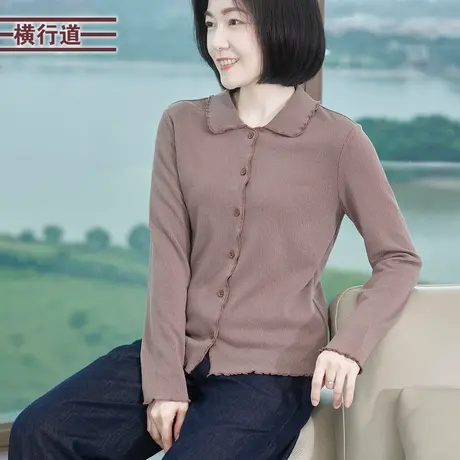 翻领长袖上衣服纯色外搭打底衫休闲简约开衫2025春装新款法式女装图片