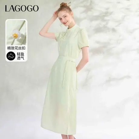LAGOGO新中式盘扣提花短袖衬衫开叉半身裙女拉谷谷夏新款国风套装商品大图