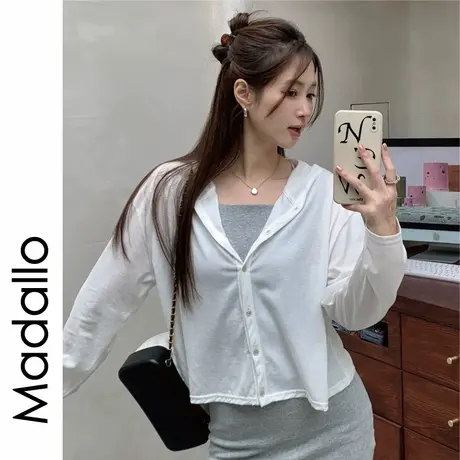 白色冰丝空调衫开衫女薄款夏季带帽罩衫外搭上衣针织外套2024新款图片