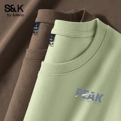 班尼路S&K美式重磅t恤男短袖2025新款圆领正肩打底衫上衣男士体恤商品大图