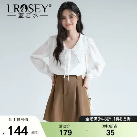 蓝若水大码女装甜美娃娃领镂空刺绣衬衫胖mm秋季新款高端淑女上衣商品大图