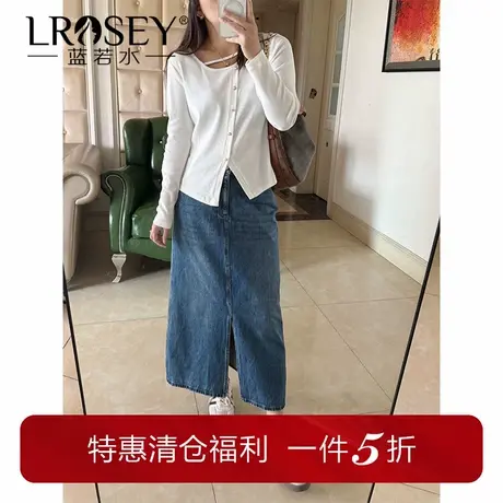 蓝若水大码女装不规则开叉打底衫胖MM秋装别致显瘦针织t恤商品大图