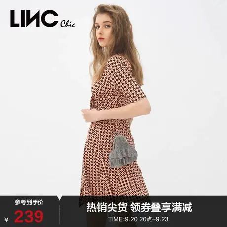 LINCCHIC金羽杰连衣裙女夏垂坠感针织茶歇碎花连衣裙S212KD285图片